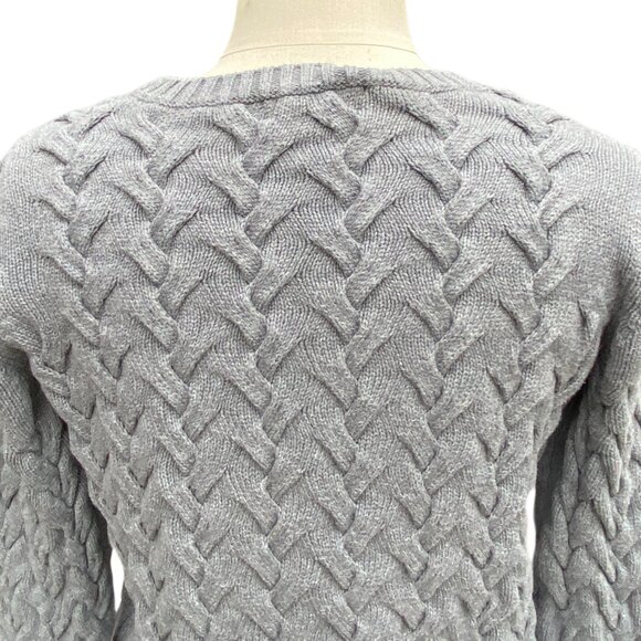 Lands End Drifter Basketweave Cable Knit Sweater Gray Classic Preppy Heritage-M - Picture 7 of 10